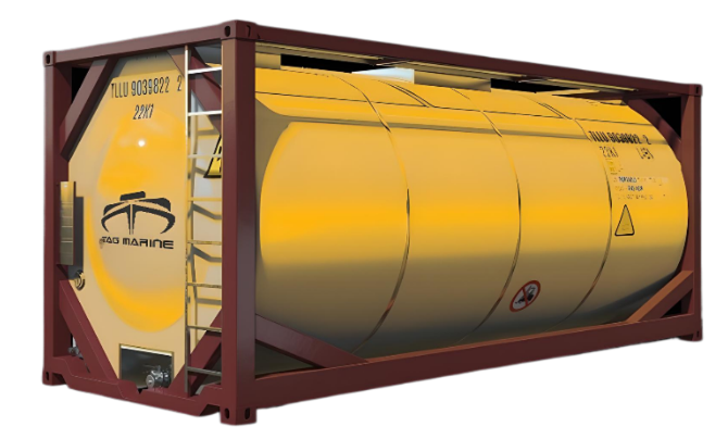 کانتینر تانک قیر/آسفالت - طراحی شده برای حمل قیر یا آسفالت داغ. مجهز به سیستم‌های گرمایشی.